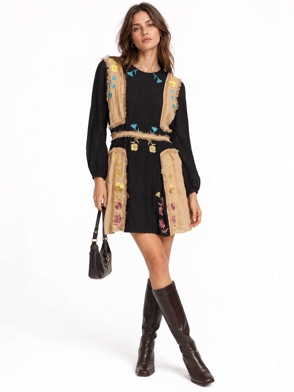 Cynthia Rowley 100% Silk Fringe Floral Embroidered Mini Dress